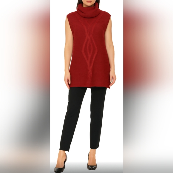 VERTIGO Size Medium Dark Red Wool Sleeveless Pullover Cowlneck Tunic Sweater NWT - Picture 9 of 9